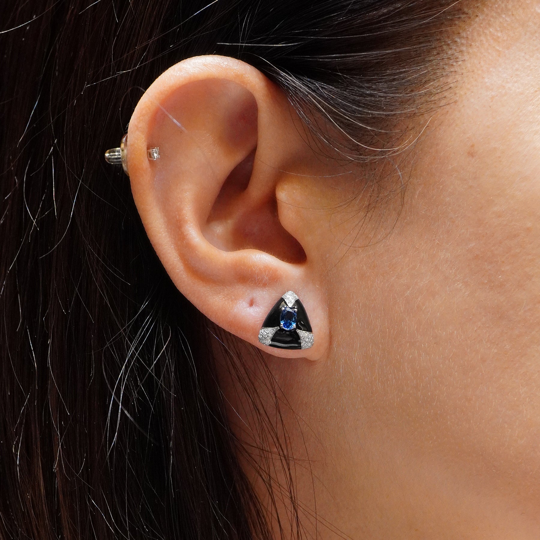 Blue Sapphire & Black Enamel Earrings Blue Sapphire & Black Enamel Earrings