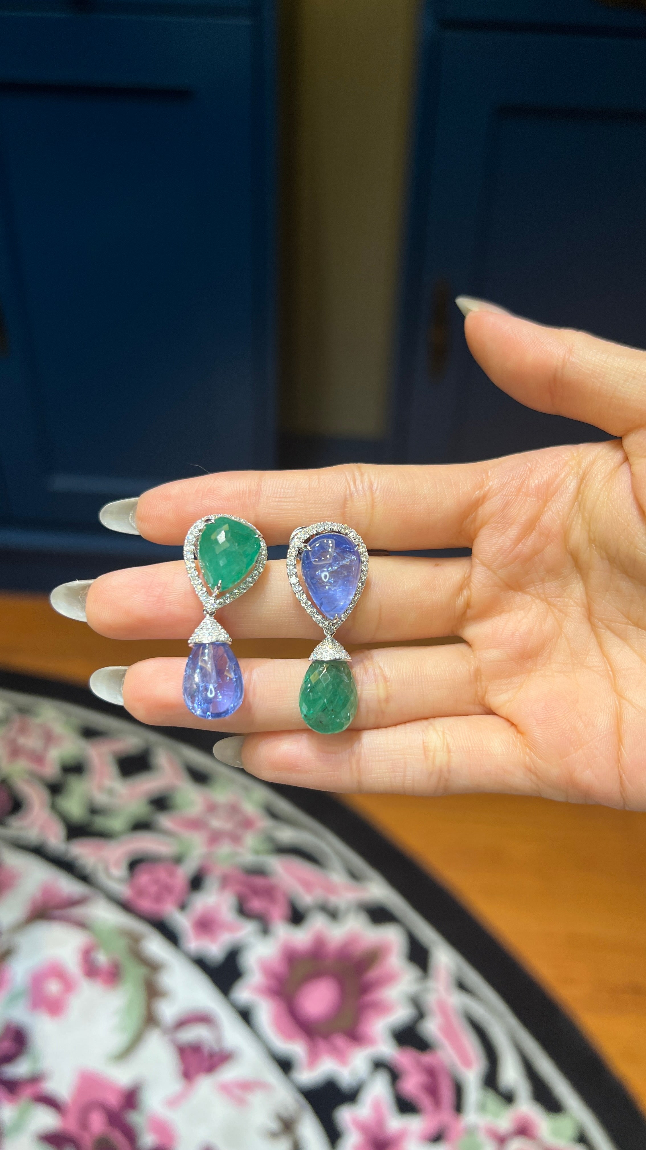 Sapphire & Emerald Briollette Earrings Sapphire & Emerald Briollette Earrings