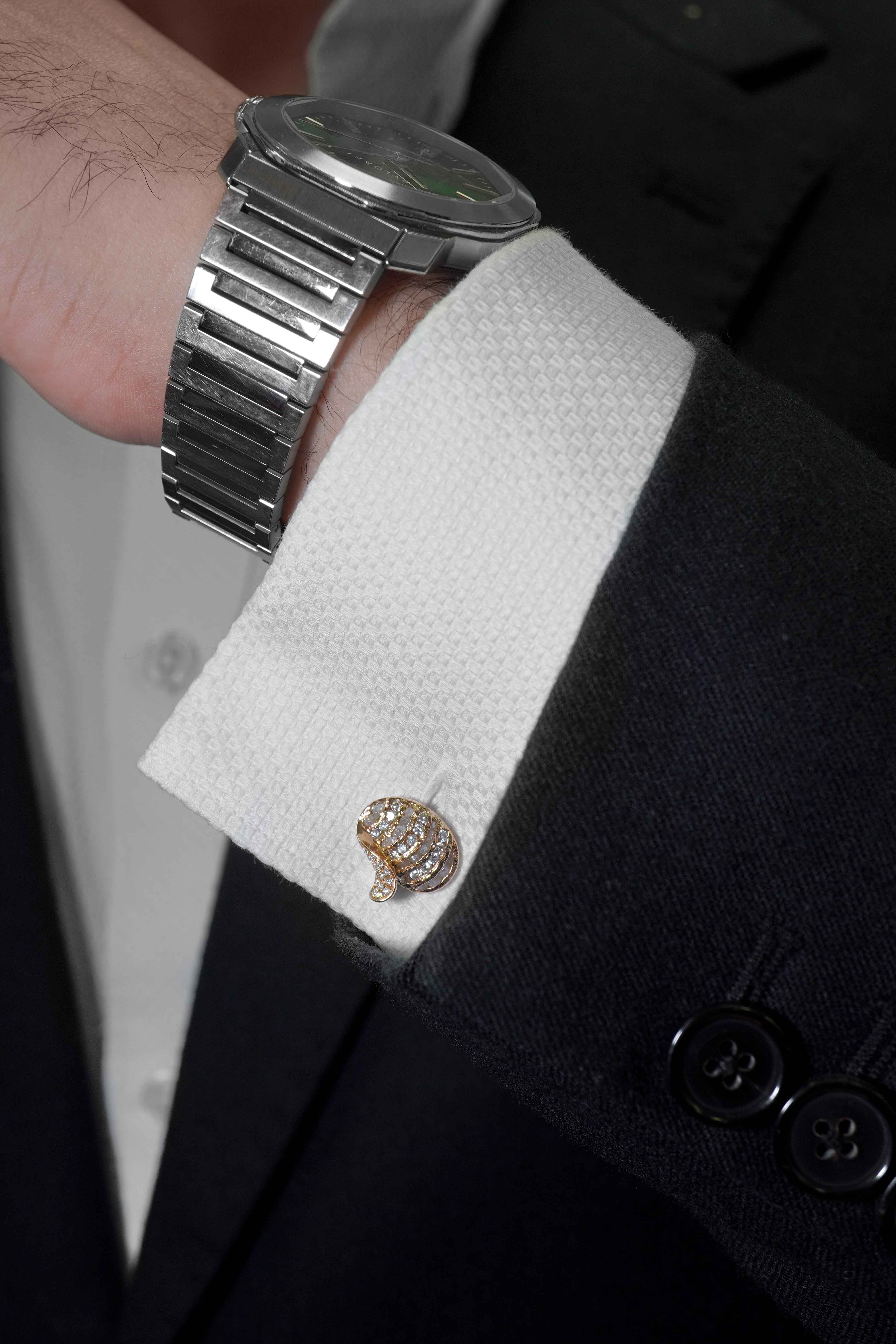 Curved Rose Gold Raw Diamond  Cufflinks Curved Rose Gold Raw Diamond  Cufflinks
