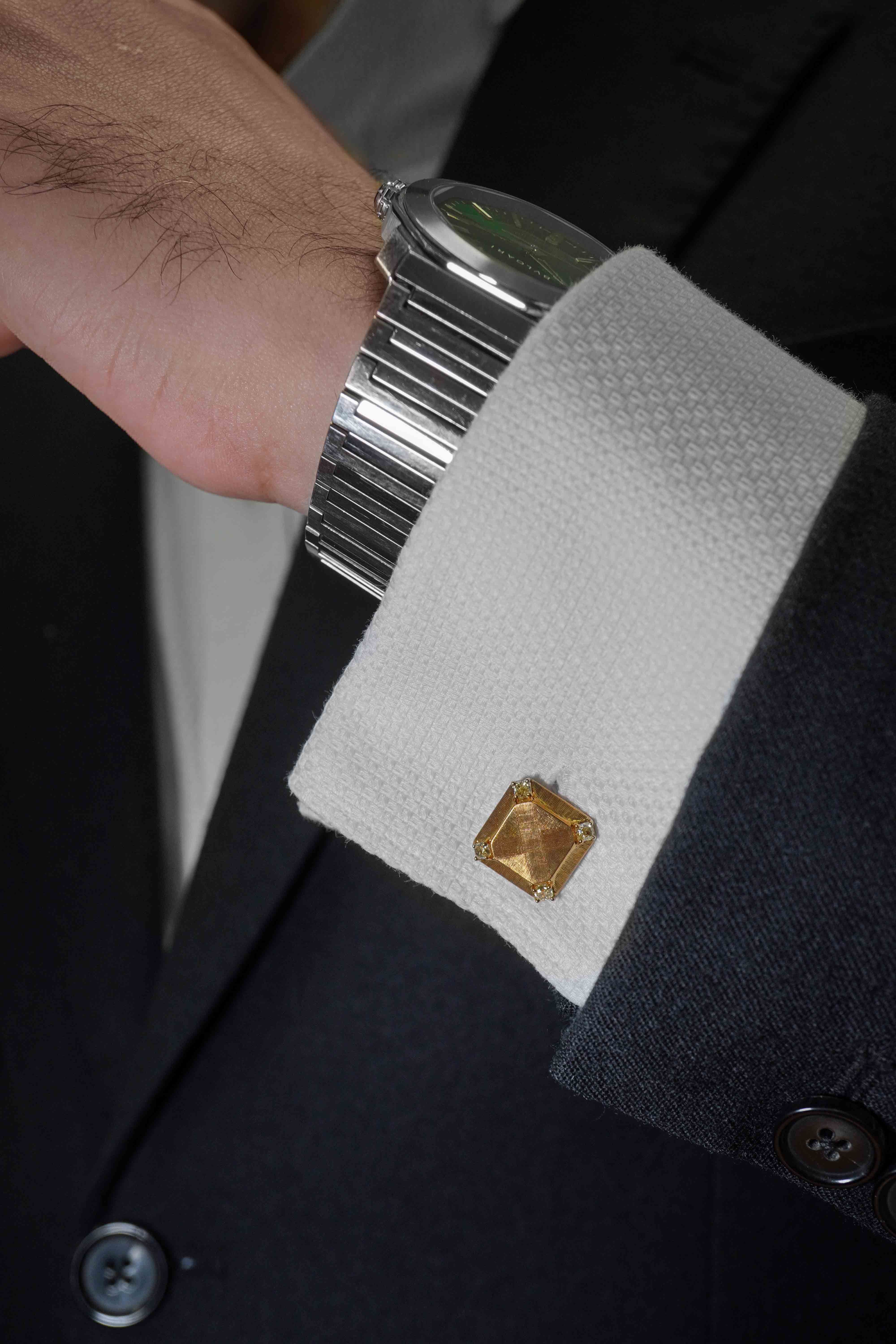 Raw Yellow Diamond Cufflinks (wheel of life) Raw Yellow Diamond Cufflinks (wheel of life)
