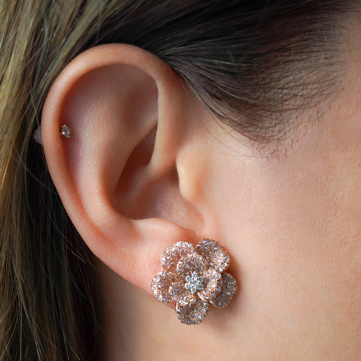 Pink Diamond Flower Earrings Pink Diamond Flower Earrings