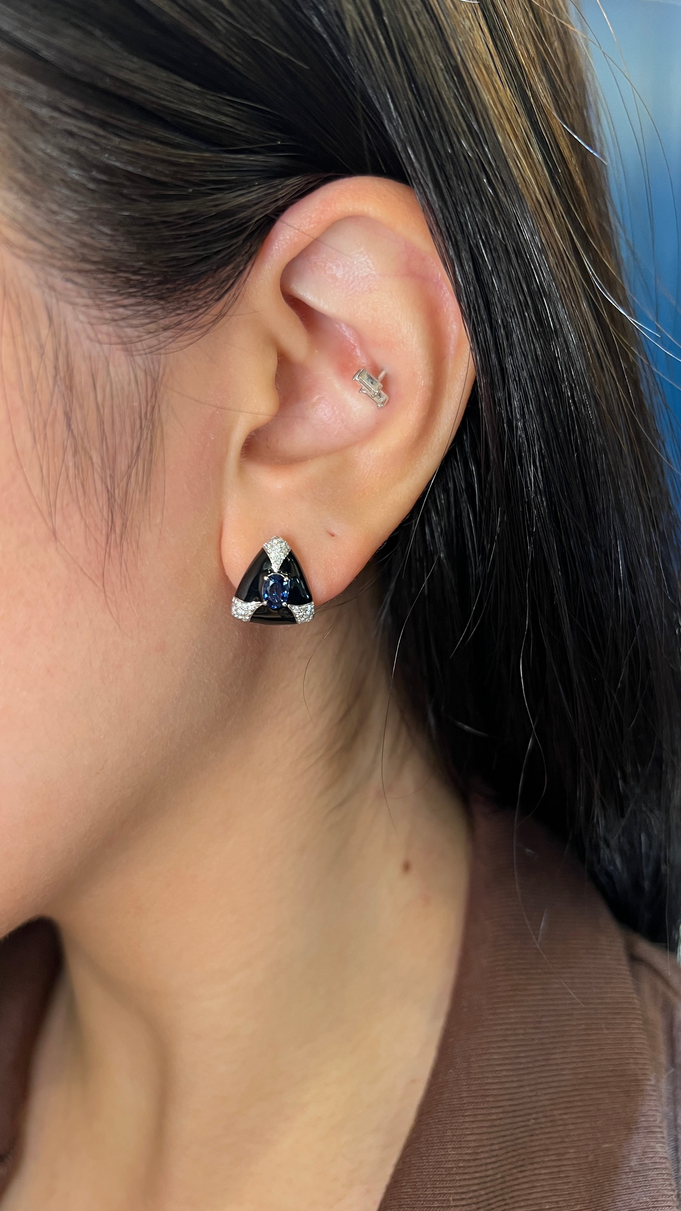Blue Sapphire & Black Enamel Earrings Blue Sapphire & Black Enamel Earrings