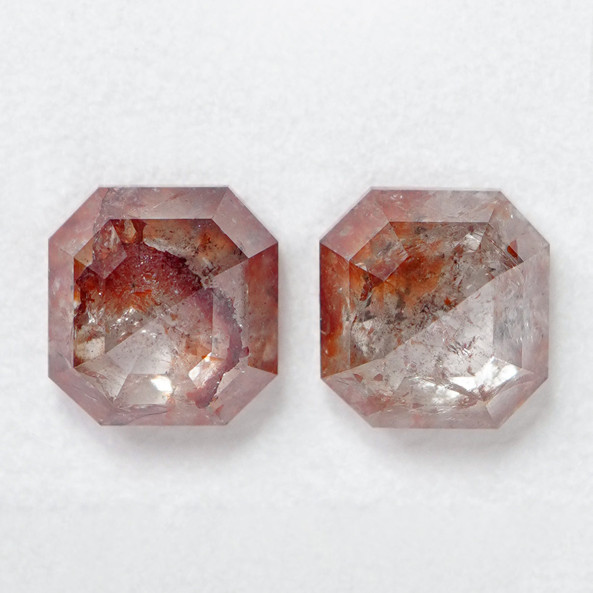 Cut-cornered square reddish brown salt & pepper diamond pair - 4.96 cts