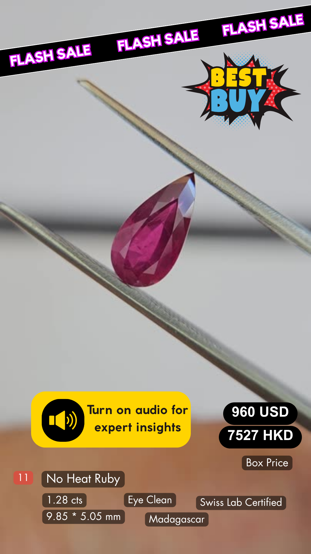 No Heat Purplish Red Ruby Deal (1.28 cts)