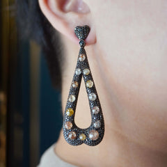 Mixed Color Diamond Heart Earrings