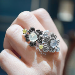 Grey & White Diamond Statement Flower Ring