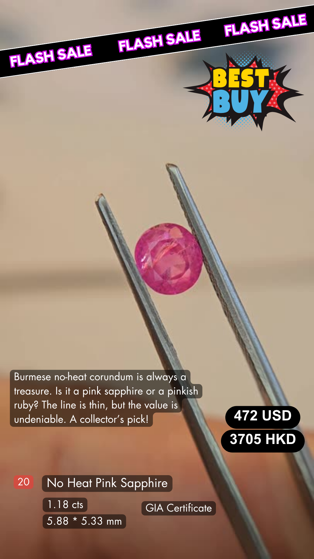 No Heat Pink Sapphire (1.18 cts)
