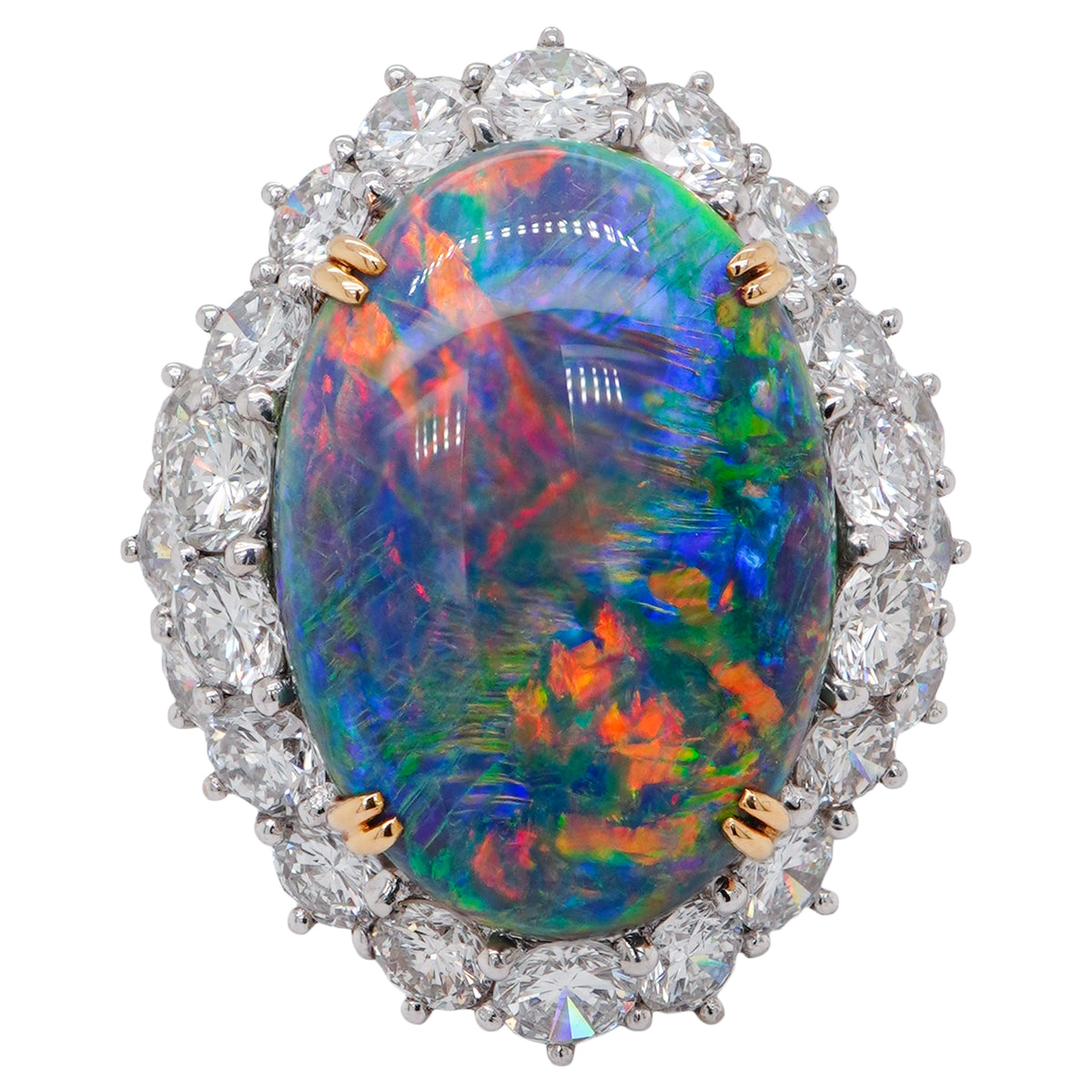 Prismatic Black Opal & Diamond Ring