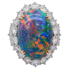 Prismatic Black Opal & Diamond Ring