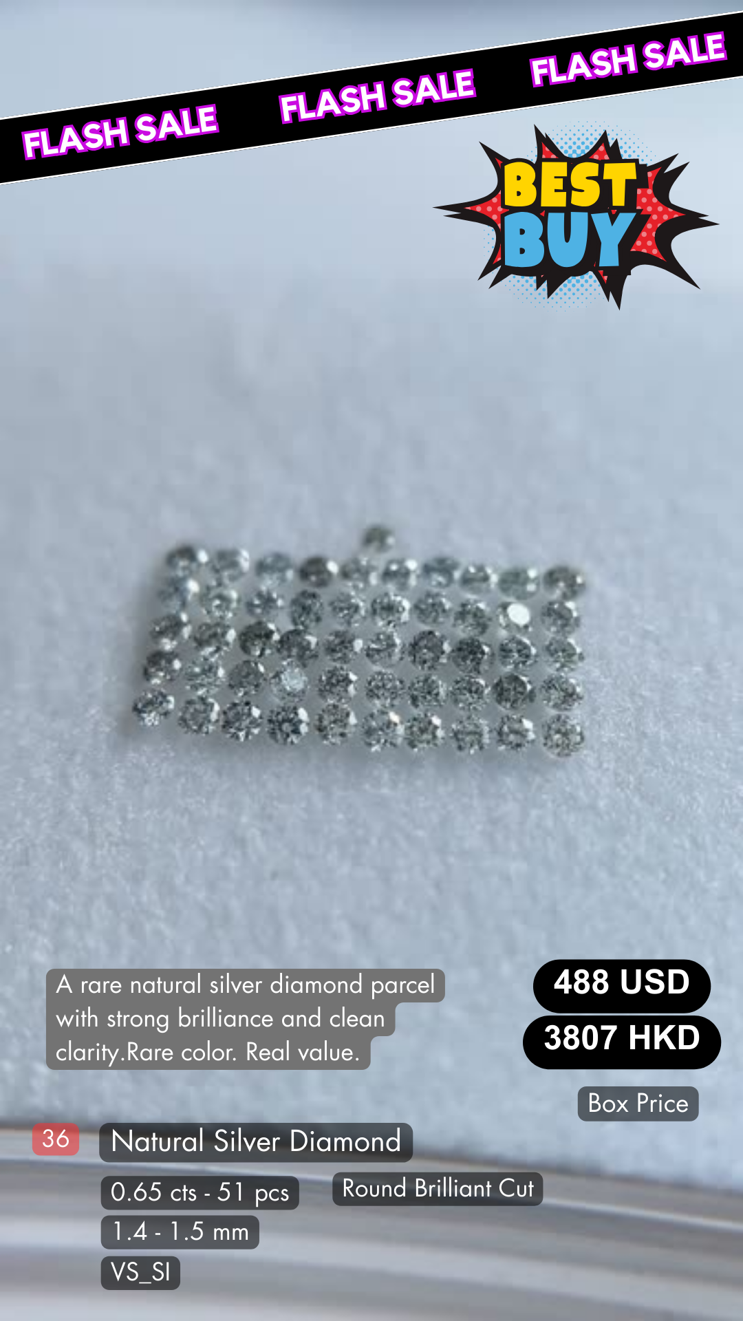 Natural Silver Diamond Deal (0.65 cts)