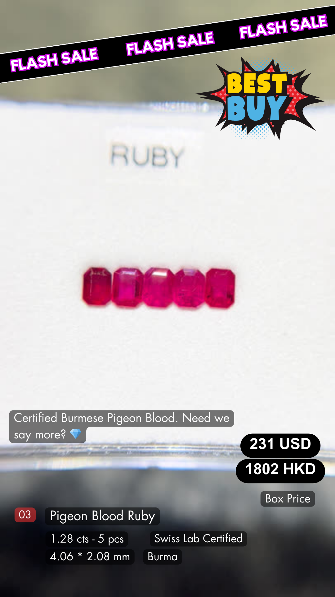 Pigeon Blood Ruby Deal (1.28 cts)