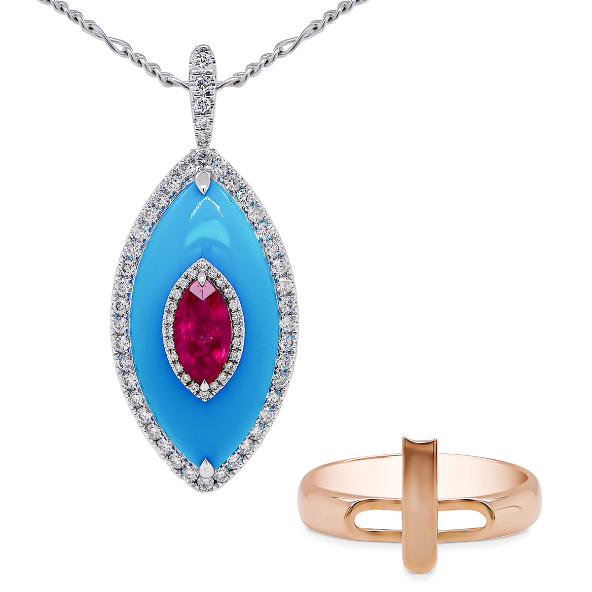 Turquoise & Ruby Convertible Pendant & Ring