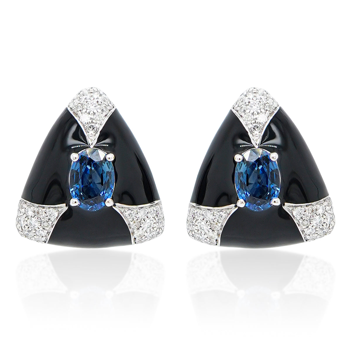Blue Sapphire & Black Enamel Earrings