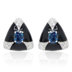 Blue Sapphire & Black Enamel Earrings