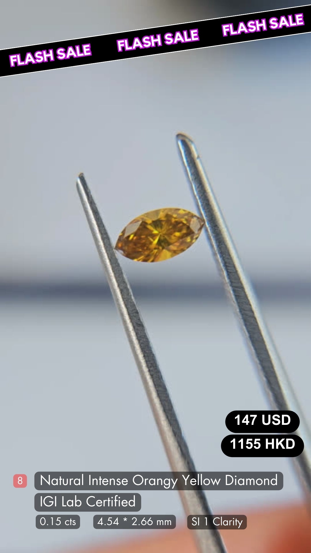 Natural Intense Orangy Yellow Diamond Deal (0.15 cts)