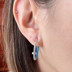 Blue Enamel Hoop Earrings
