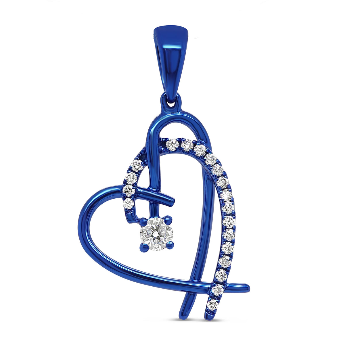 Blue Enamel & Diamond Heart Pendant