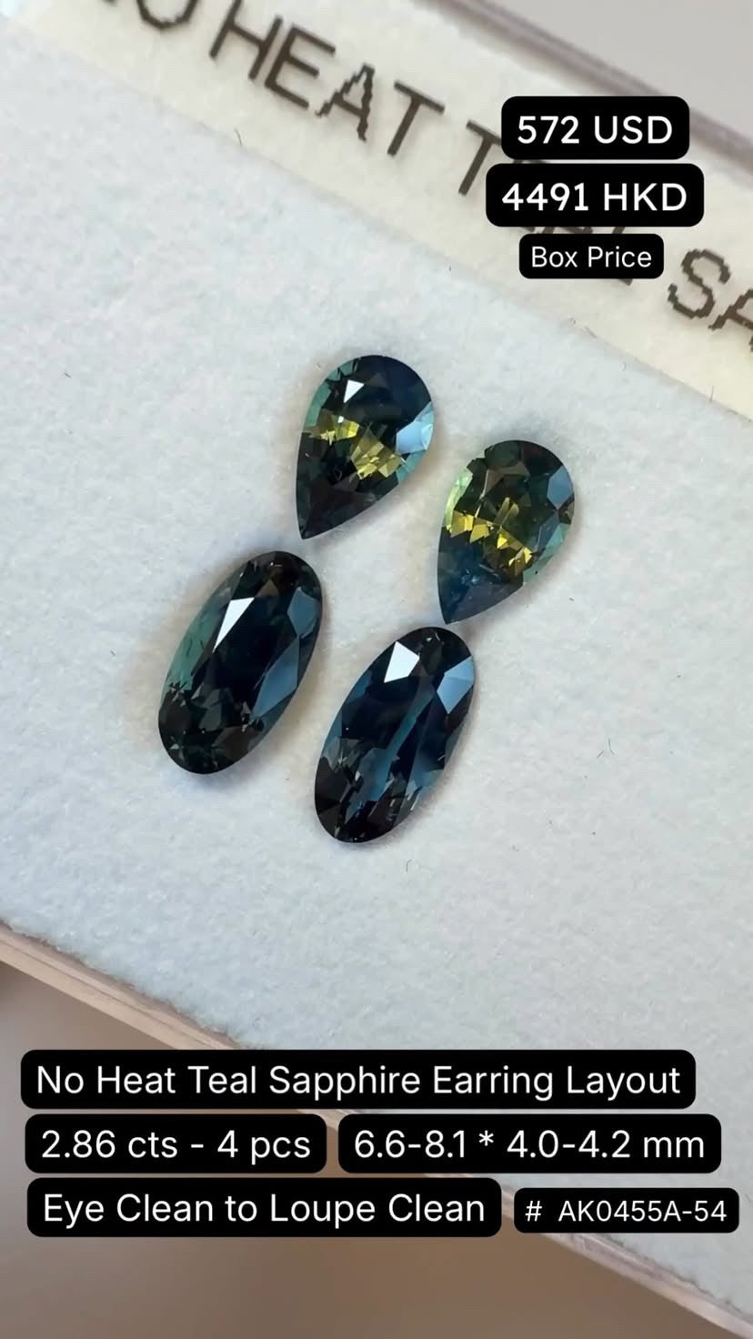 No Heat Teal Sapphire Earring Layout Deal (2.86 cts)