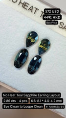 No Heat Teal Sapphire Earring Layout Deal (2.86 cts)
