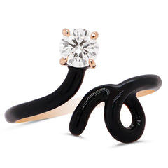 Black Enamel Wave Diamond Ring