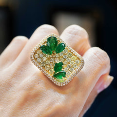 Emerald Petal Diamond Ring
