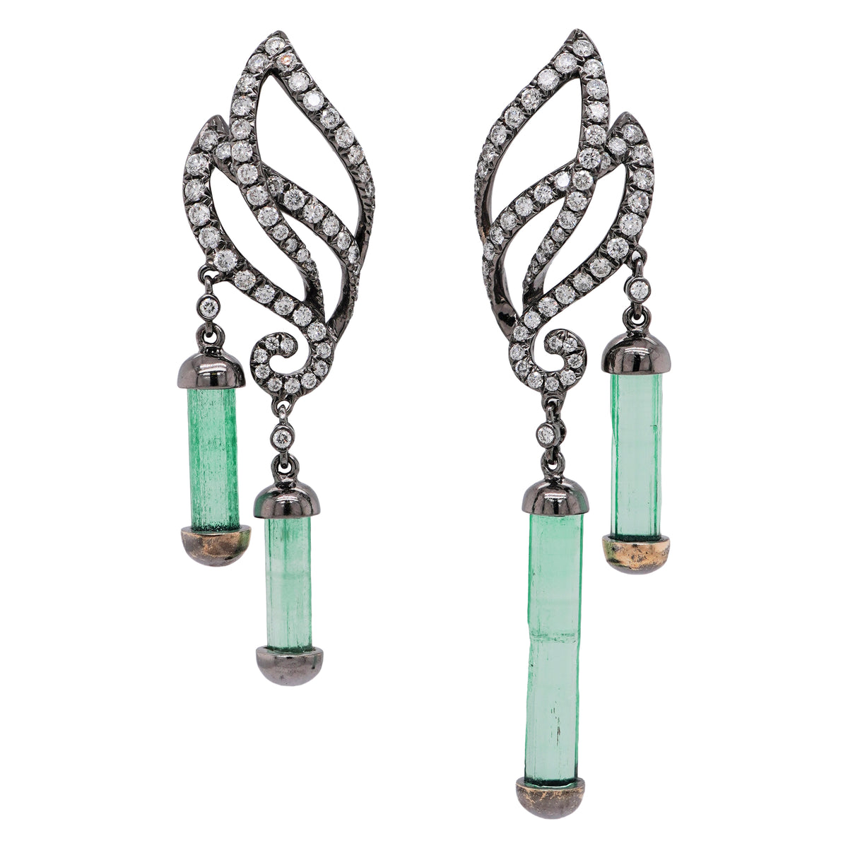 Diamond & Emerald Tube Earrings