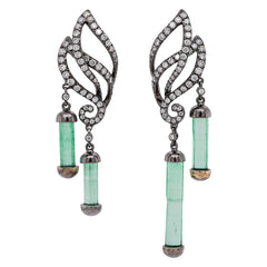 Diamond & Emerald Tube Earrings