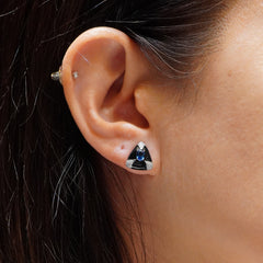 Blue Sapphire & Black Enamel Earrings