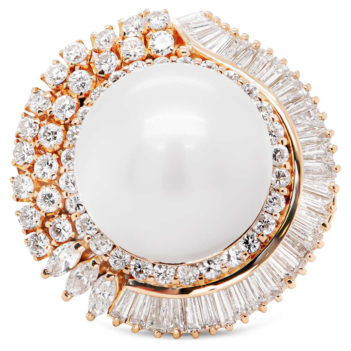 Natural White Pearl & Diamond Ring