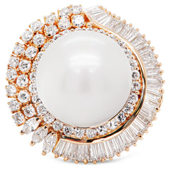 Natural White Pearl & Diamond Ring