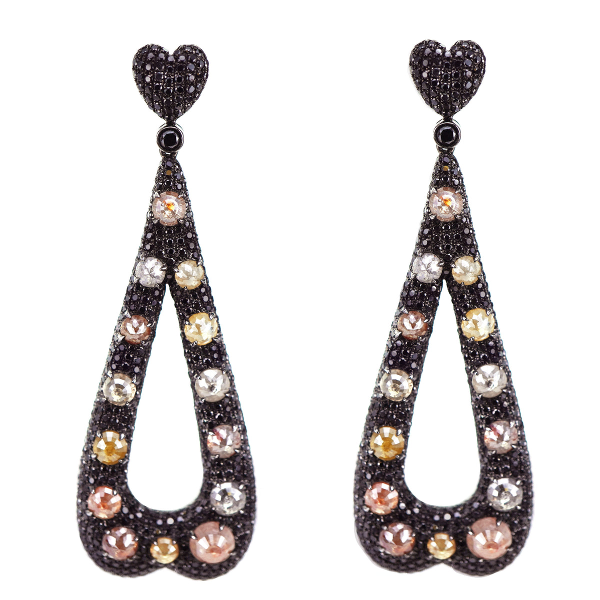 Mixed Color Diamond Heart Earrings