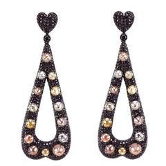 Mixed Color Diamond Heart Earrings