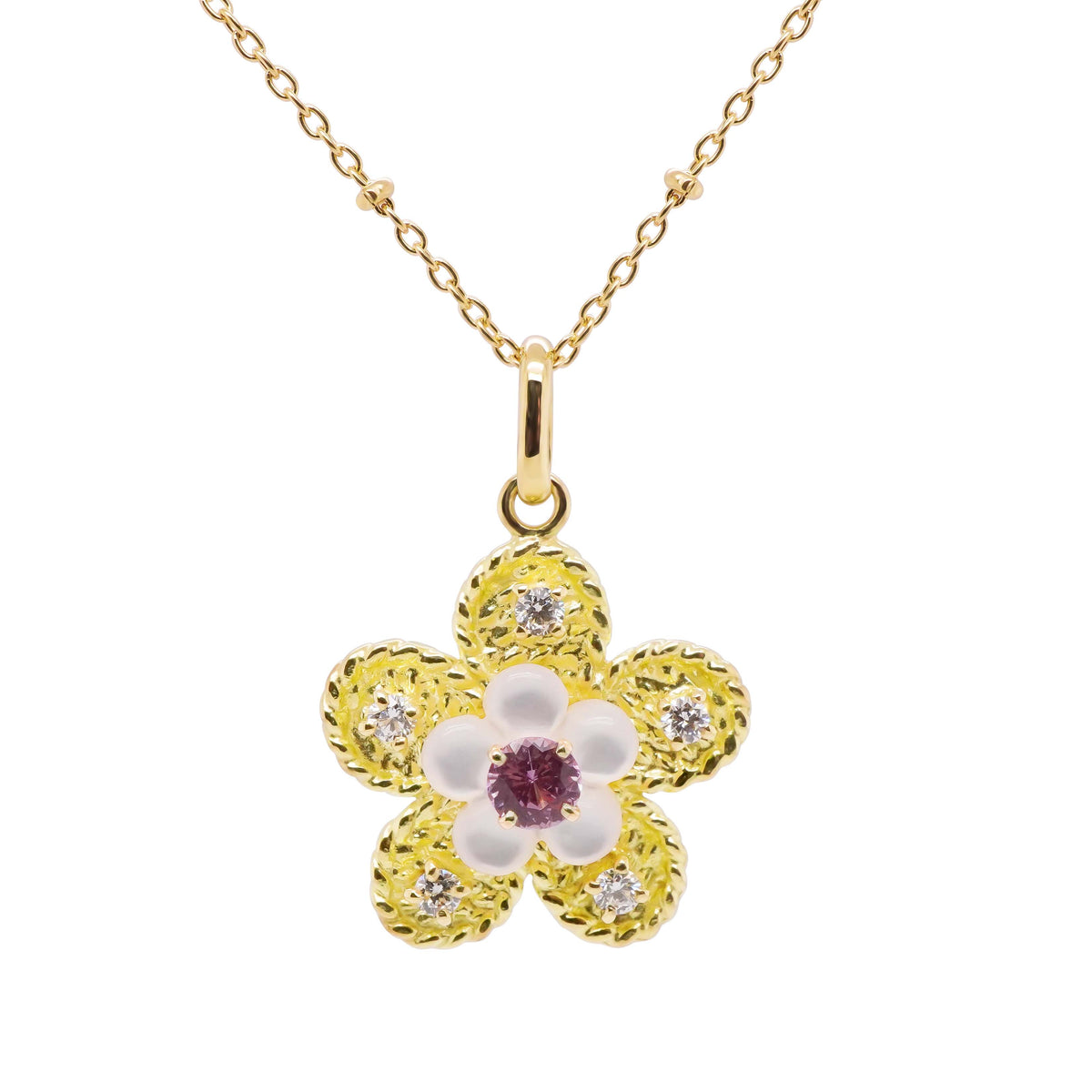 Pink Sapphire Yellow Gold Necklace