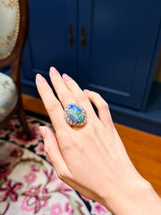 Prismatic Black Opal & Diamond Ring