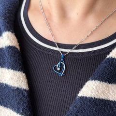 Blue Enamel & Diamond Heart Pendant