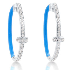 Blue Enamel Hoop Earrings