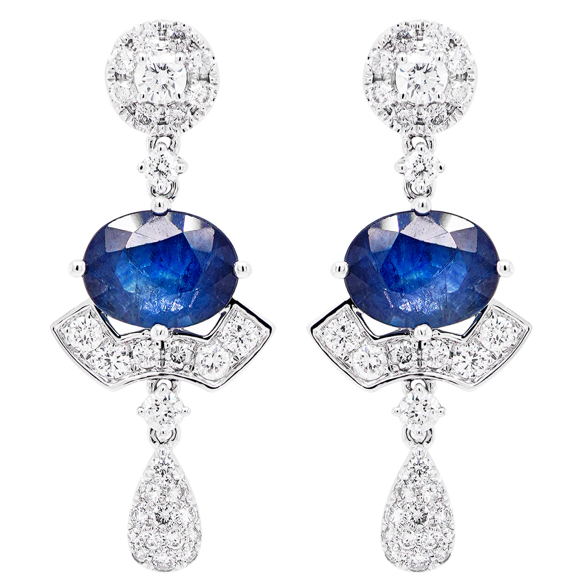 Blue Sapphire & Diamond Drop Earrings