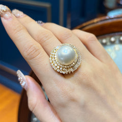 Natural White Pearl & Diamond Ring
