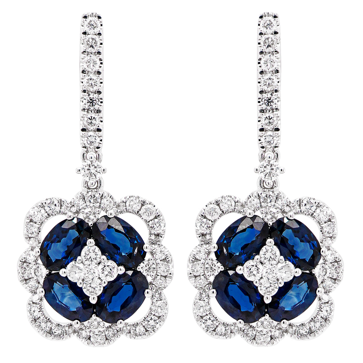 Blue Sapphire & Diamond Drop Earrings