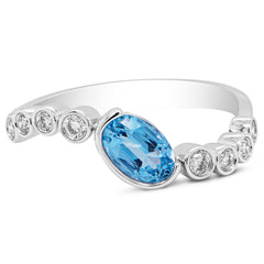 White Gold Aquamarine Wave Ring