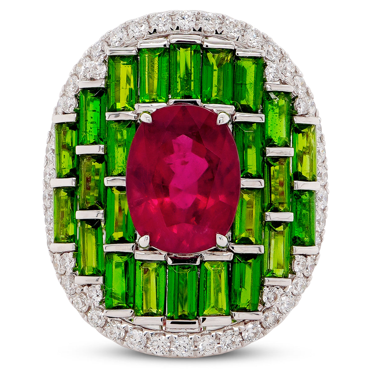 Ruby & Tsavorite Baguette Ring