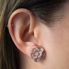 Pink Diamond Flower Earrings