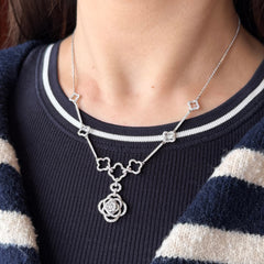 White Diamond Rose Necklace