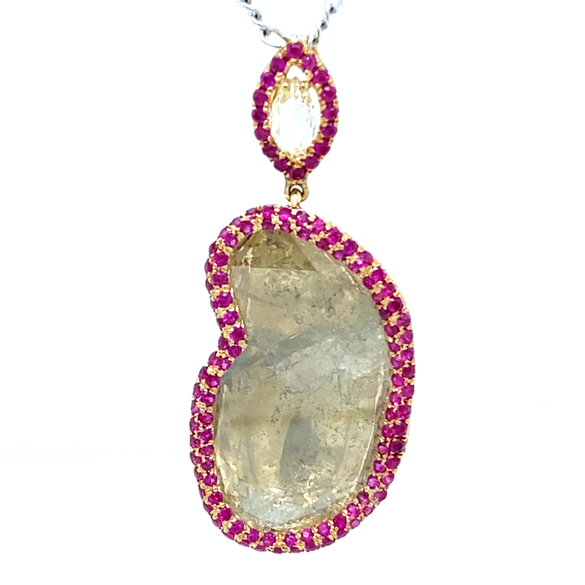 Ruby Halo Diamond Slice Pendant