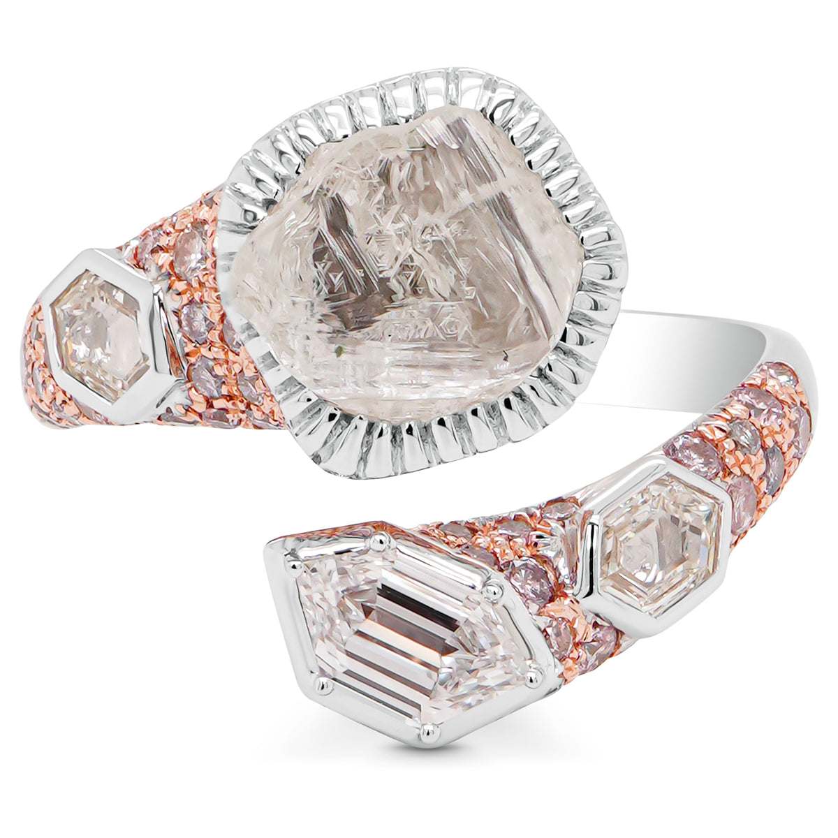 Rough Octahedron & Geometric Diamond Ring