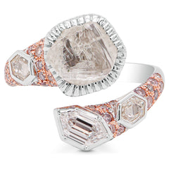 Rough Octahedron & Geometric Diamond Ring
